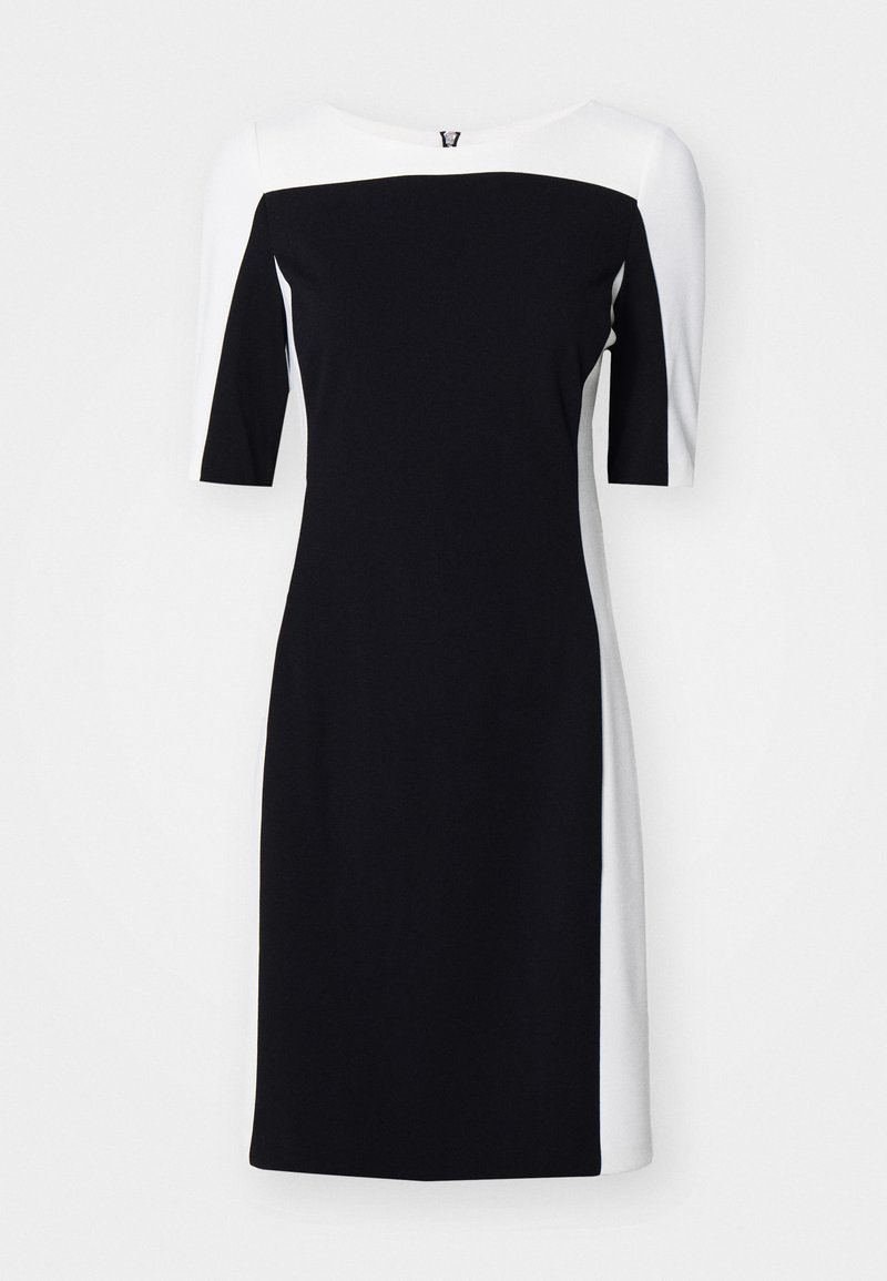 ROUND NECK ELBOW SLEEVE COLOR BLOCK SHEATH Media 1