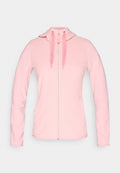 Hellrosa Damen-Zip-Hoodie mit langen Ärmeln und strukturierten Seitenpaneelen, mit Kapuze mit Mesh-Kordeln.