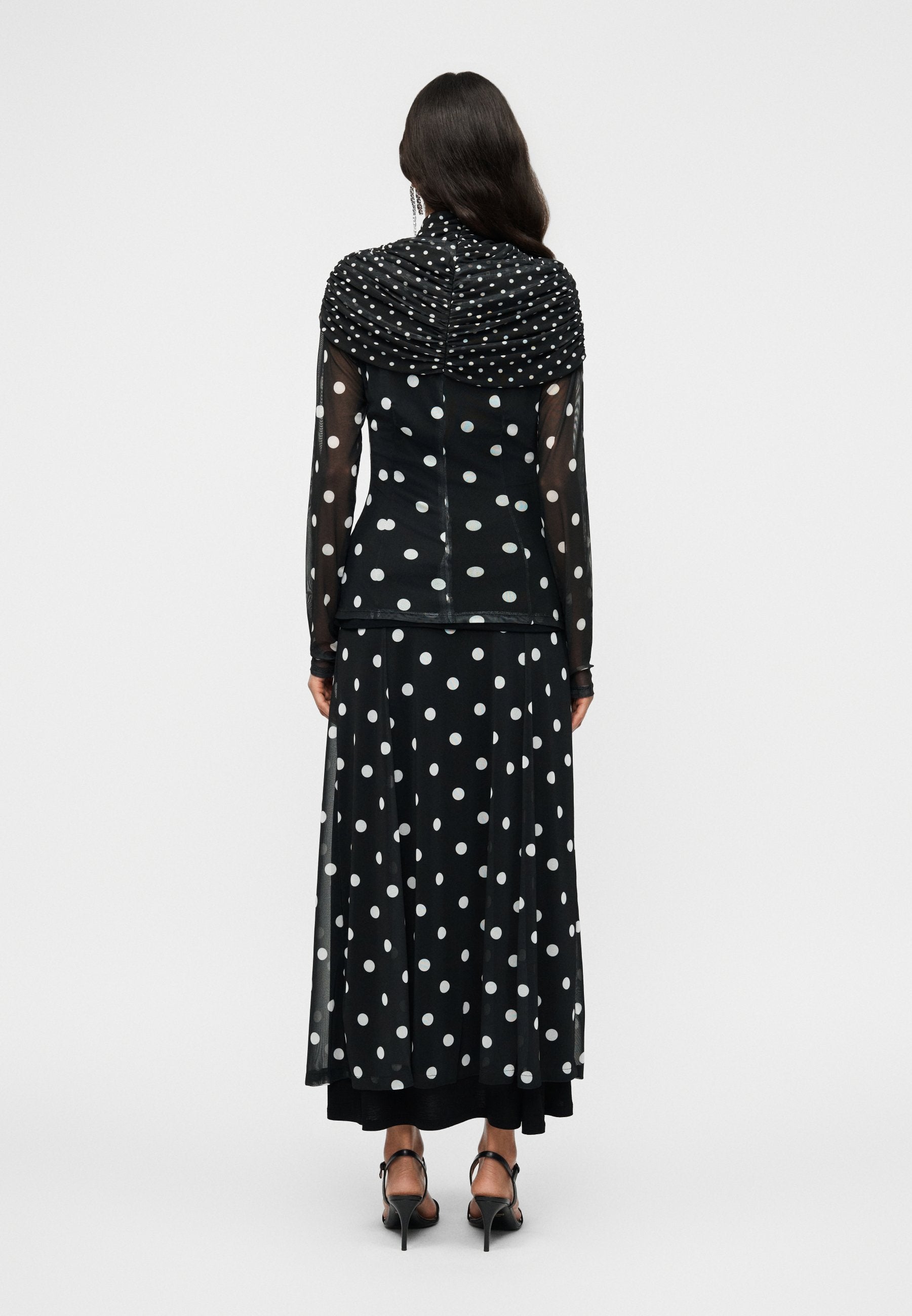 MOSCHINO MAGLIETTA STAMPA ALL OVER MIX POIS SU TULLE
