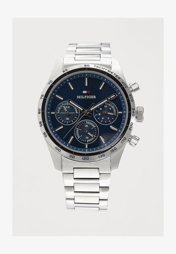 Tommy Hilfiger HAMPTON - Chronograph watch - silver-coloured/blue
