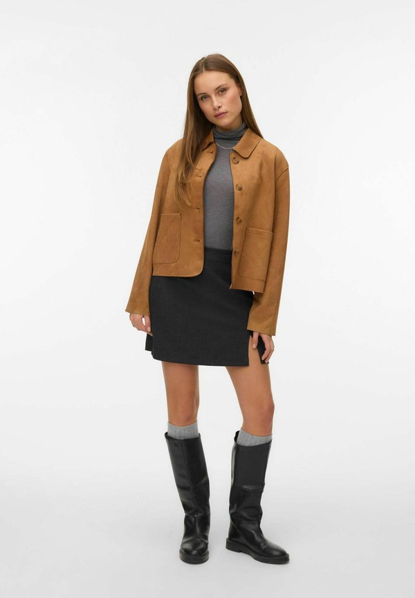 Vero Moda VMHAZELFELIA Light - Faux leather jacket - tobacco brown