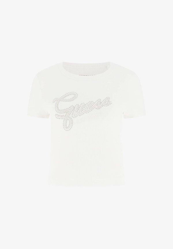 Guess STUDS SCRIPT TEE - Print T-shirt - weiß