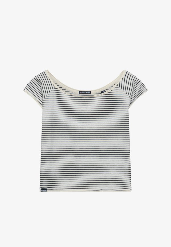 Superdry & Co SUPERDRY BARDOT SHORT SLEEVE OFF SHOULDER - Print T-shirt - richest navy stripe