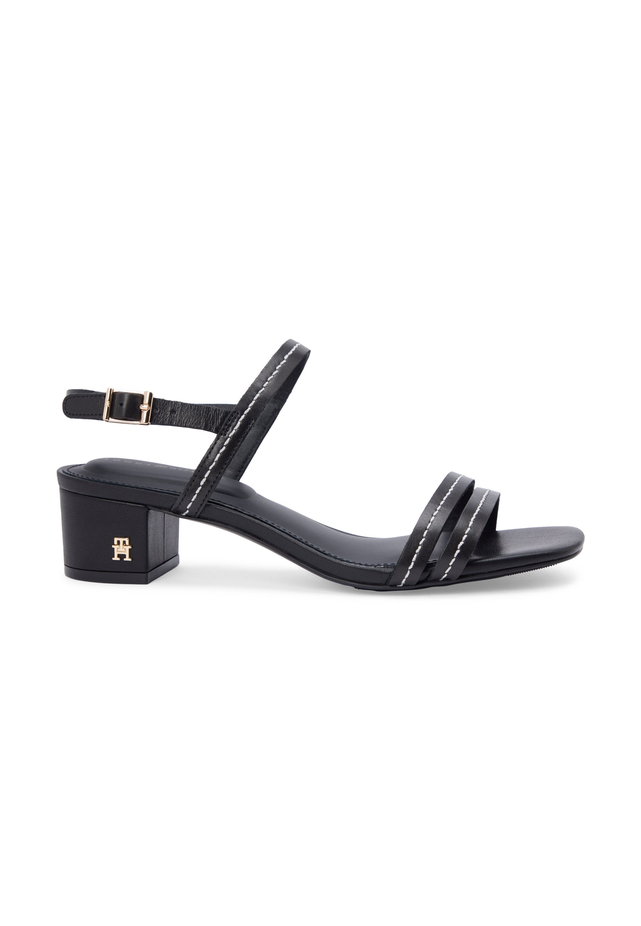 LEATHER CONTRAST TOPSTITCH BLOCK HEEL SANDALS Media 5