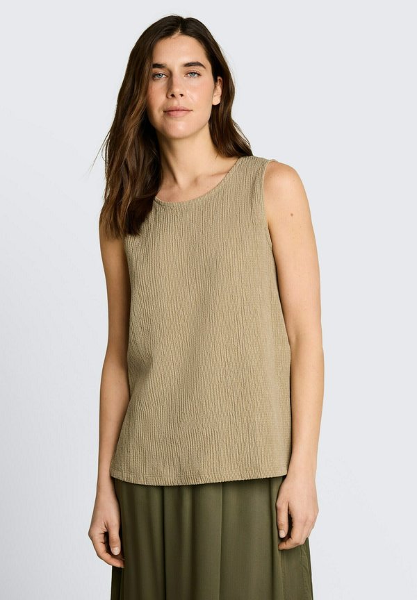 TOM TAILOR TOM TAILOR T-SHIRT CRINKLE TOP MIT SEITENSCHLITZEN - Blouse - olive white structure