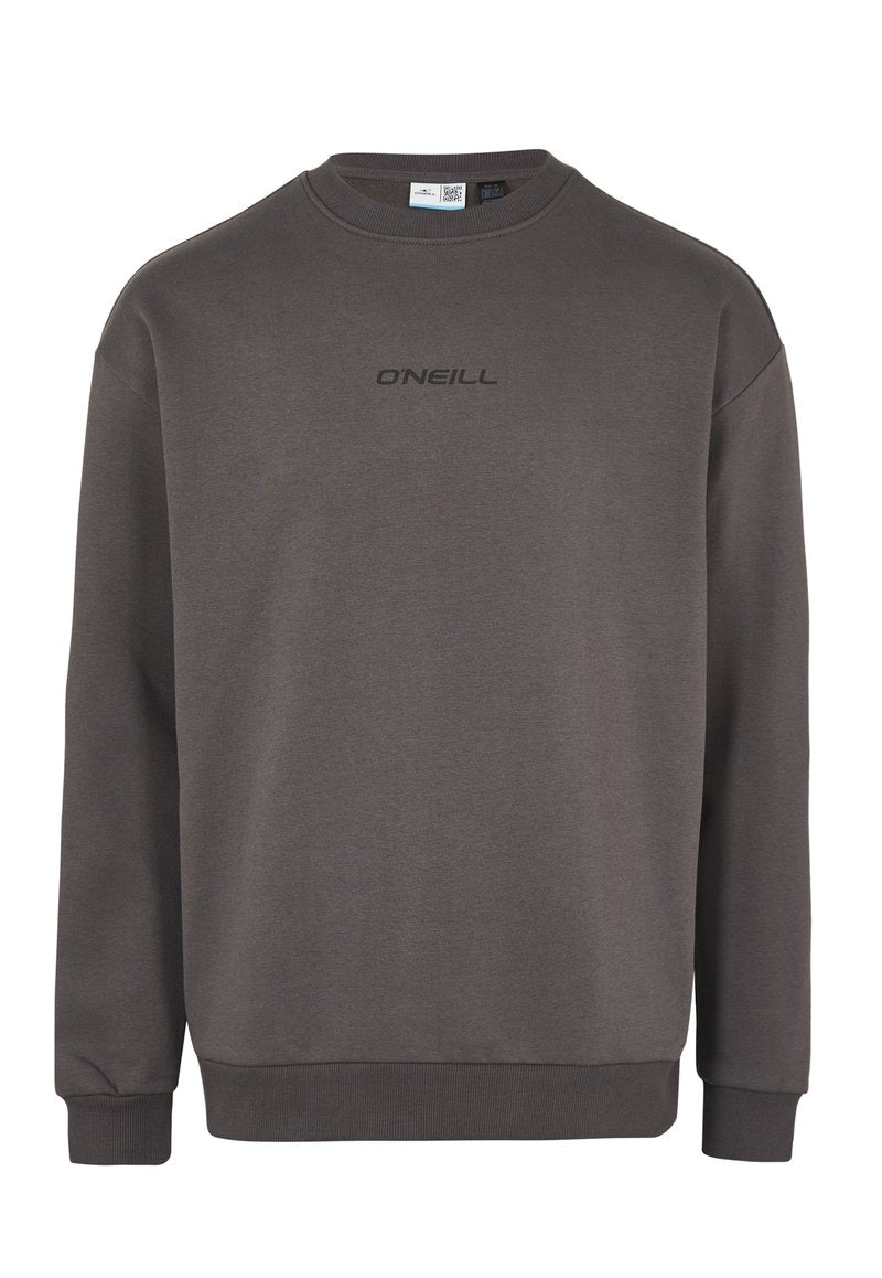 Dunkelgrauer Pullover mit Rundhalsausschnitt und langen Ärmeln. Mit einem kleinen schwarzen Logo "ONEILL" auf der Brust. Glatte Textur und gerippte Bündchen.