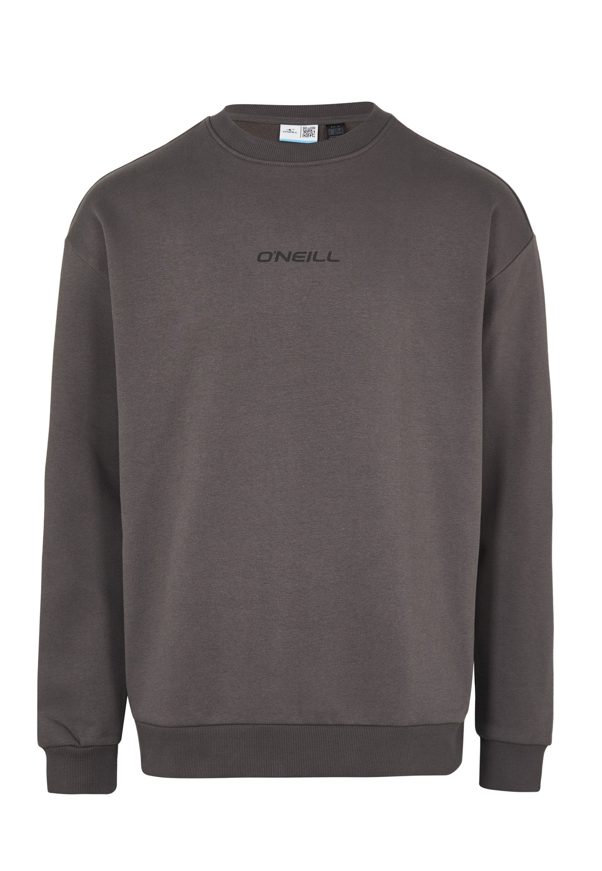 Dunkelgrauer Pullover mit Rundhalsausschnitt und langen Ärmeln. Mit einem kleinen schwarzen Logo "ONEILL" auf der Brust. Glatte Textur und gerippte Bündchen.