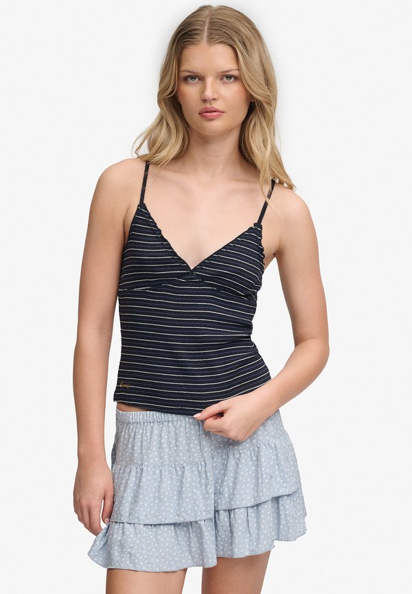 Superdry & Co SUPERDRY ATHLETIC ESSENTIALS V-NECK WAFFLE CAMI TOP.. - Top - eclipse navy stripe