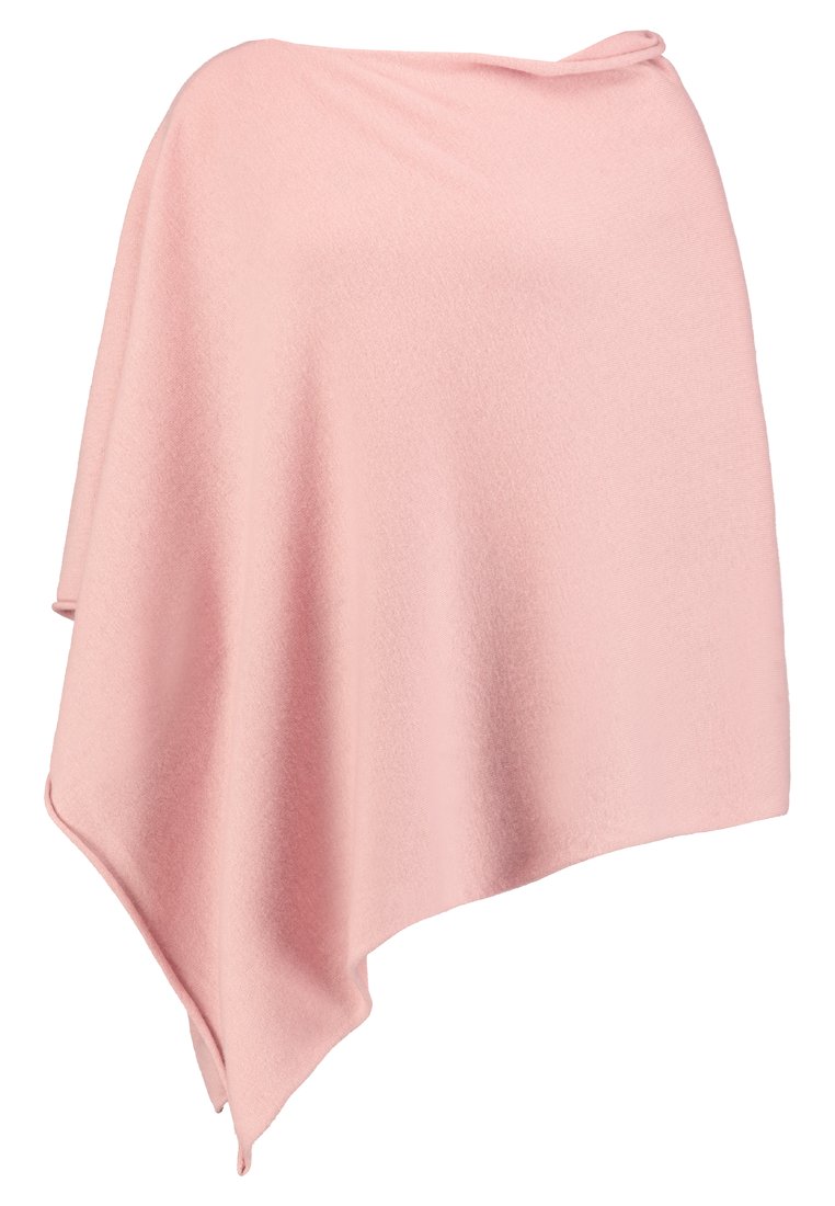 Weicher, rosa asymmetrischer Wollponcho mit glatter Textur und drapierter Gestaltung, ideal zum Schichten und für zusätzliche Wärme.