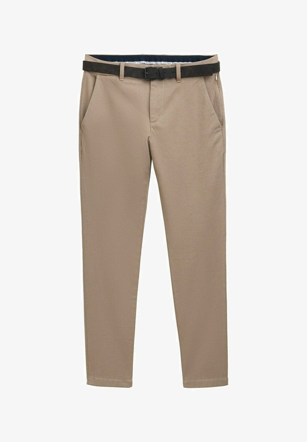 TOM TAILOR TRAVELER SLIM - Chinos - beige brown zig zag structure