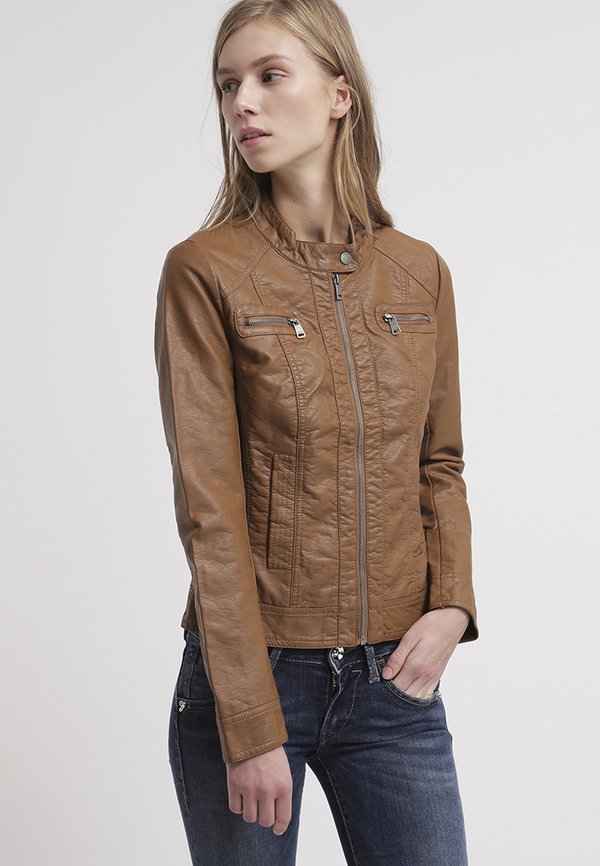 ONLY ONLBANDIT BIKER - Faux leather jacket - cognac
