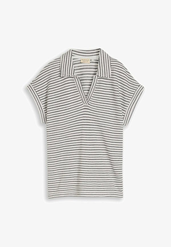 TOM TAILOR TOM TAILOR T-SHIRT LOOSE FIT JACQUARD T-SHIRT MIT POLOKRAGEN - Polo shirt - navy offwhite structure stripe