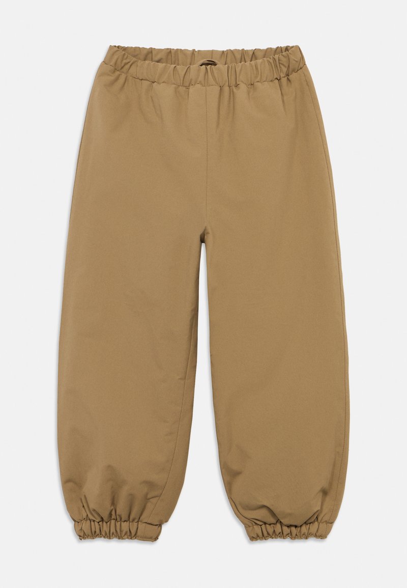 Khaki Jogginghosen aus glattem Stoff, mit einem elastischen Bund und elastischen Bündchen, im lässigen Schnitt und ohne sichtbare Muster.