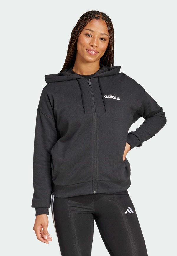adidas Sportswear ESSENTIALS LINEAR FULL ZIP  HOODIE - Zip-up sweatshirt - black/white