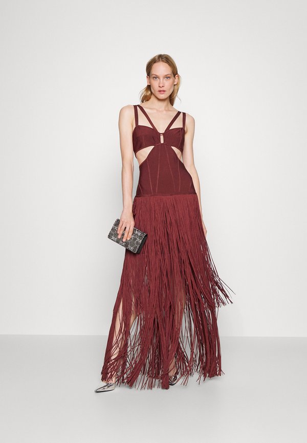 Hervé Léger STRAPPY FRINGE GOWN CUT OUT