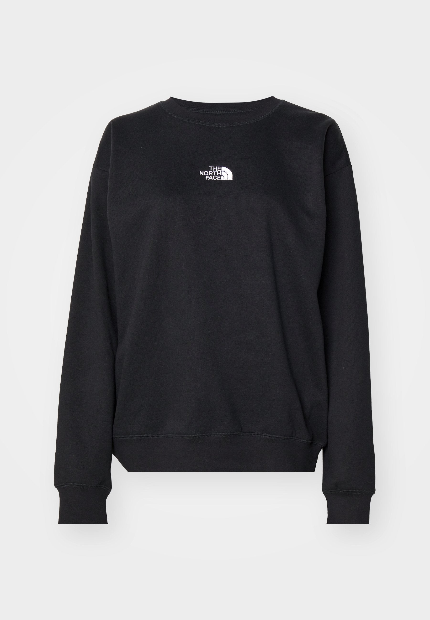 Schwarzer Sweatshirt aus Baumwollmischung, mit rundem Halsausschnitt, langen Ärmeln, gerippten Bündchen und einem kleinen weißen Logo auf der Brust.