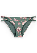 Grüner Bikini-Unterteil mit floralem Muster in Pink und Weiß. Mit seitlichen Bindebändern und einer weichen, glatten Textur. Entworfen für eine enganliegende Passform.