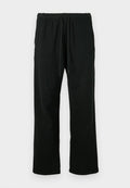 Schwarze Jogginghosen aus weichem Material, mit Kordelzugbund, lockerer Passform und geradem Bein. Keine Taschen oder Muster.