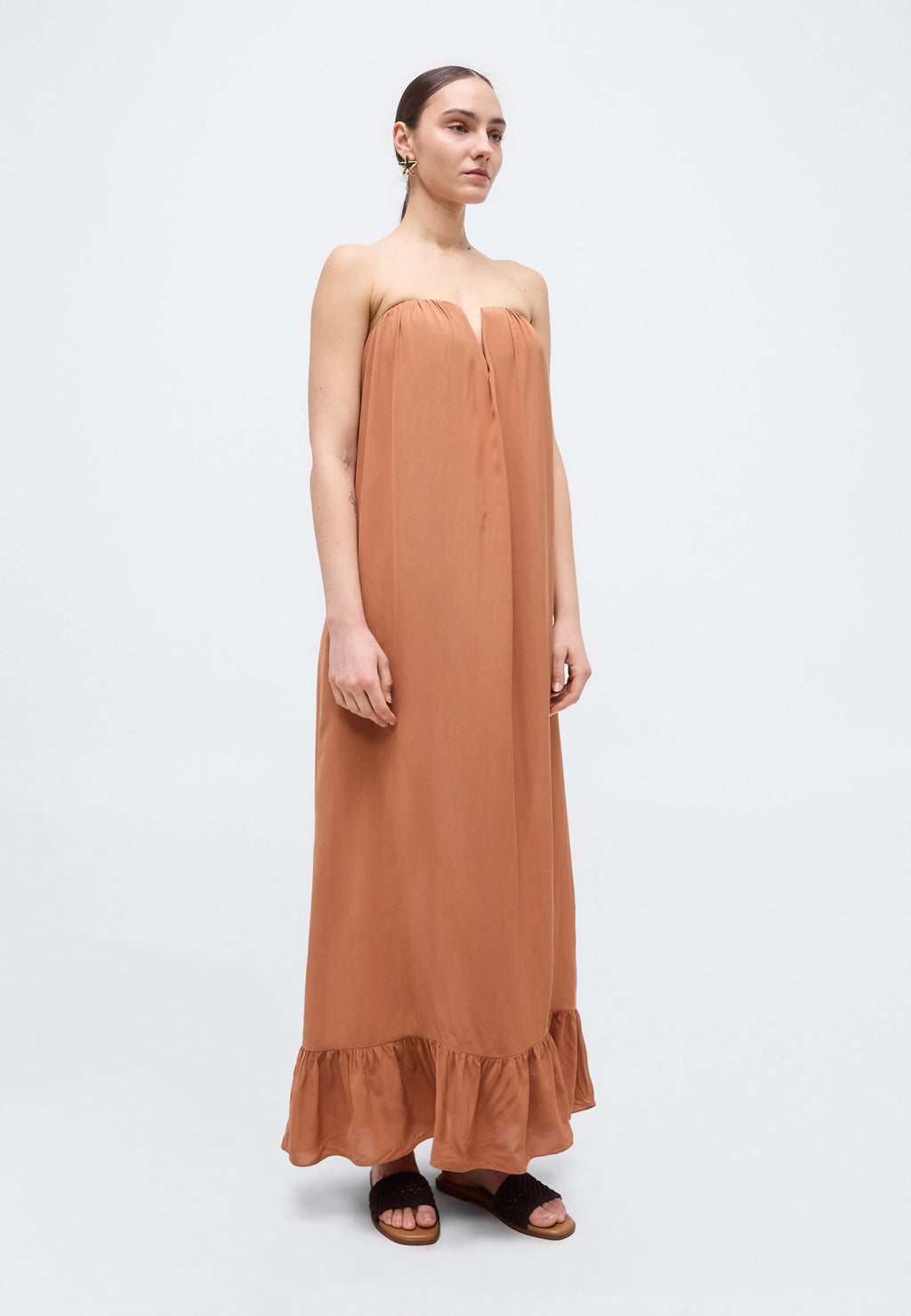 ADRIANA DEGREAS SOLID STRAPLESS LONG DRESS