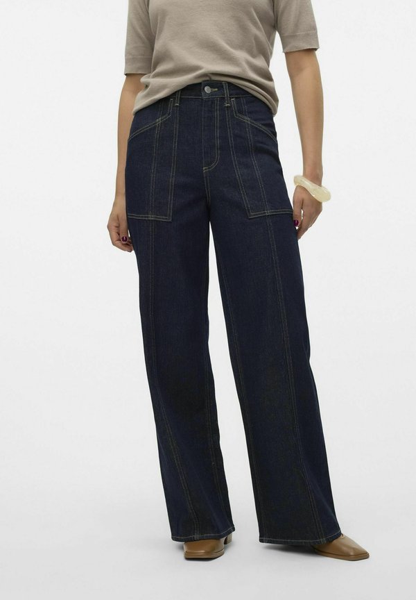 Vero Moda Wide-fit VMKATHY Super high rise Wide Leg Fit - Flared Jeans - dark blue denim