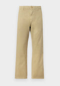 Hellebeige Chinos mit geradem Schnitt. Hergestellt aus weichem Baumwollstoff, mit einem Frontknopfverschluss und seitlichen Taschen.