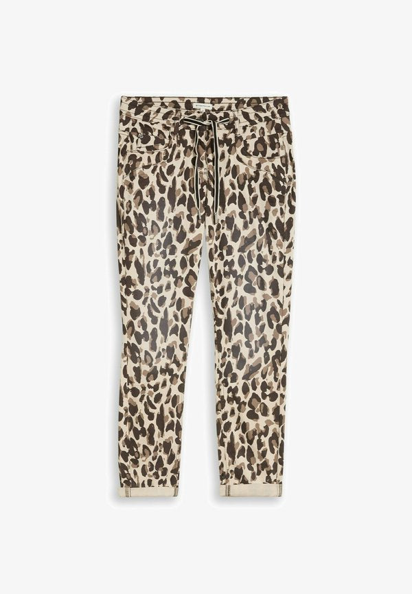 TOM TAILOR TTTAPERED RELAXED - Trousers - brown beige leo print