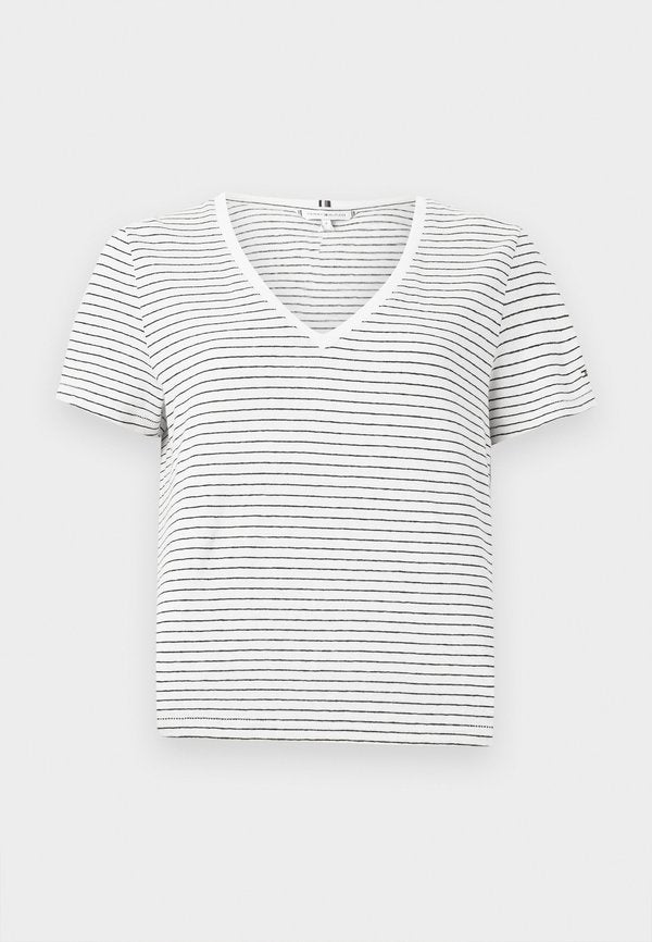 Tommy Hilfiger LINEN BLEND V-NECK T-SHIRT - Basic T-shirt - calico/black