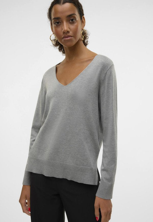 Vero Moda VMSILJE LS V-NECK PULLOVER GA NOOS - Jumper - medium grey melange