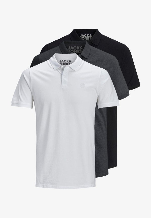Jack & Jones 3 PACK BASIC - Polo shirt - white darkgrey black