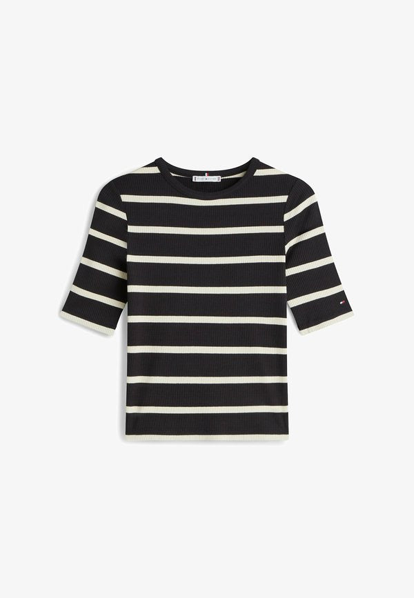 Tommy Hilfiger RIBBED SLIM HALF SLEEVE T-SHIRT - Print T-shirt - black   calico stp