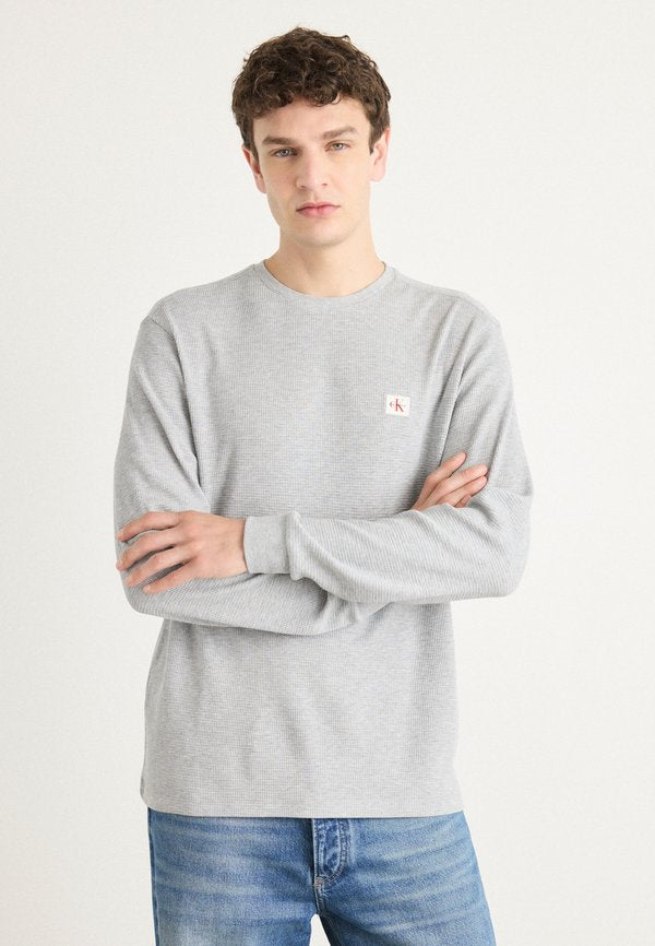 Calvin Klein Jeans WAFFLE LABEL TEE - Long sleeved top - heroic grey heather