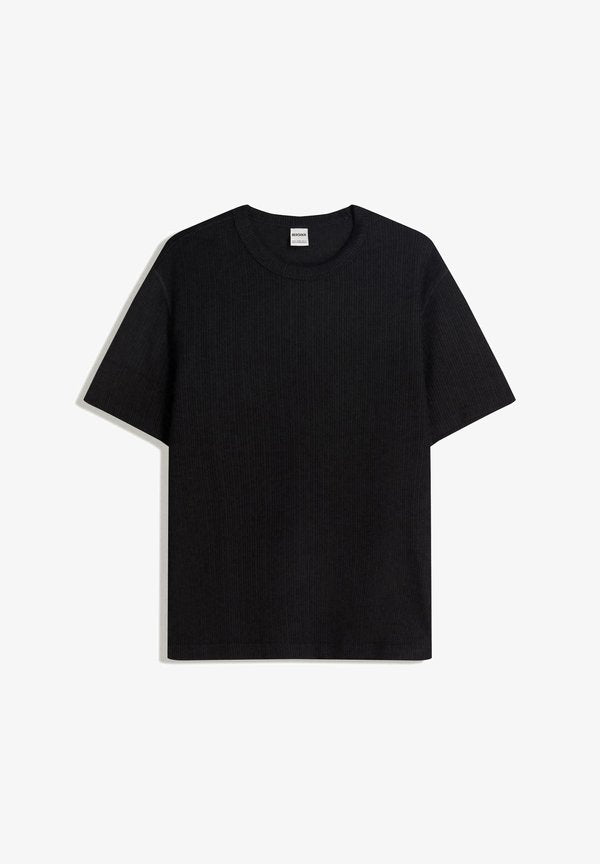 Bershka TEXTURED SHORT SLEEVE - T-SHIRT - Basic T-shirt - black