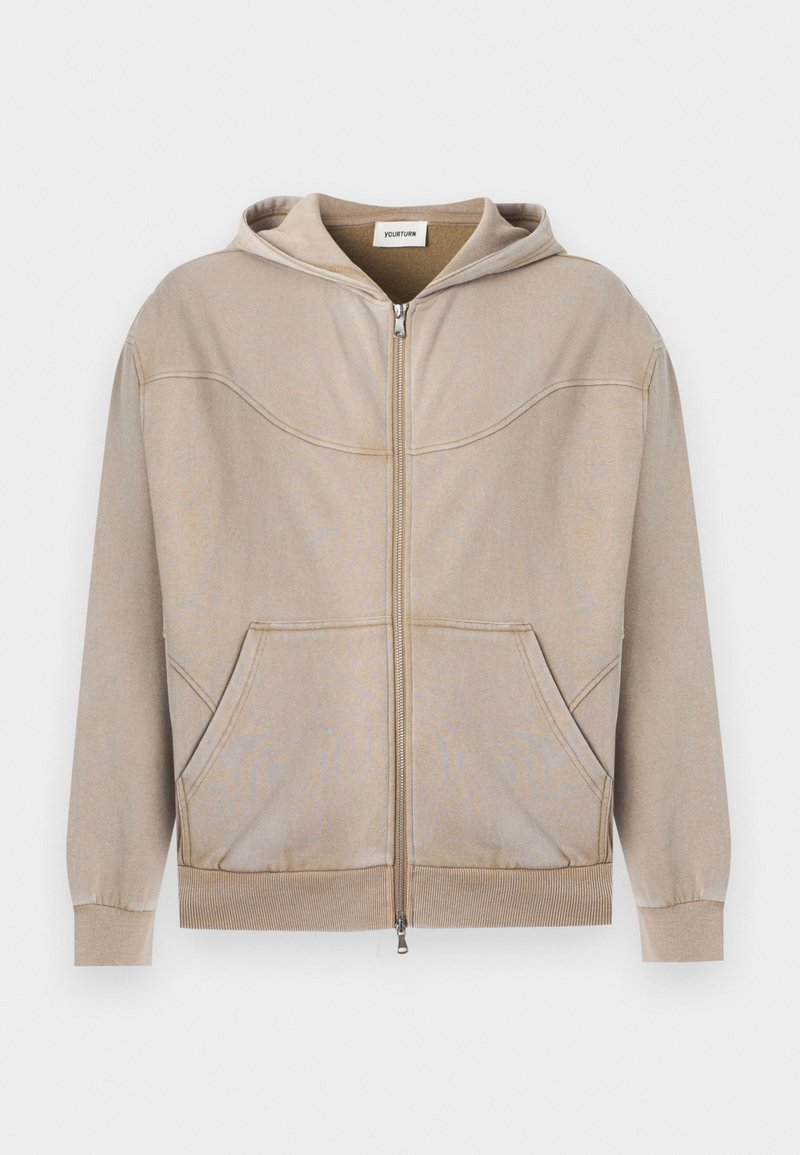 RELAXED FIT CURVED SEAM ZIP-UP HOODIE Media 1