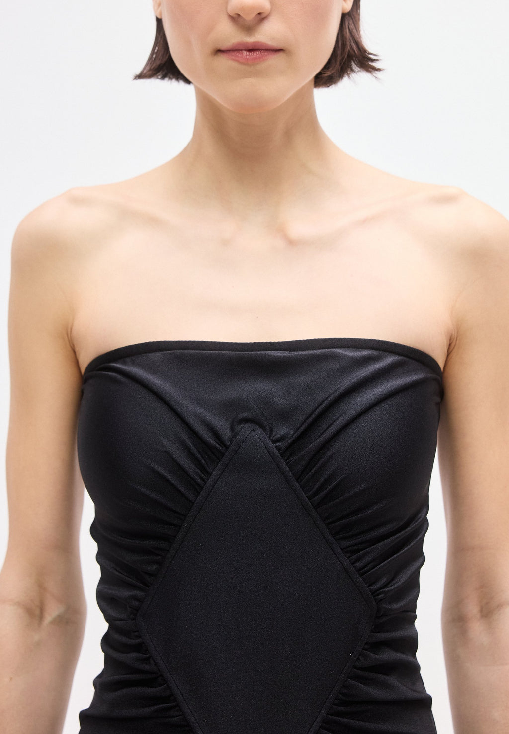 ADRIANA DEGREAS SOLID FRILLED STRAPLESS SWIMSUIT