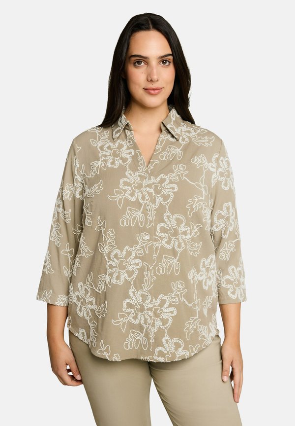 TOM TAILOR PLUS SIZE - BLUSE MIT STICKEREI - Blouse - olive white big flower design