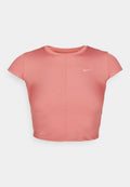 Ärmelloses Crop-Top in Hellrosa, aus strukturiertem Stoff mit Rundhalsausschnitt. Mit kleinem weißem Nike-Logo auf der Brust.