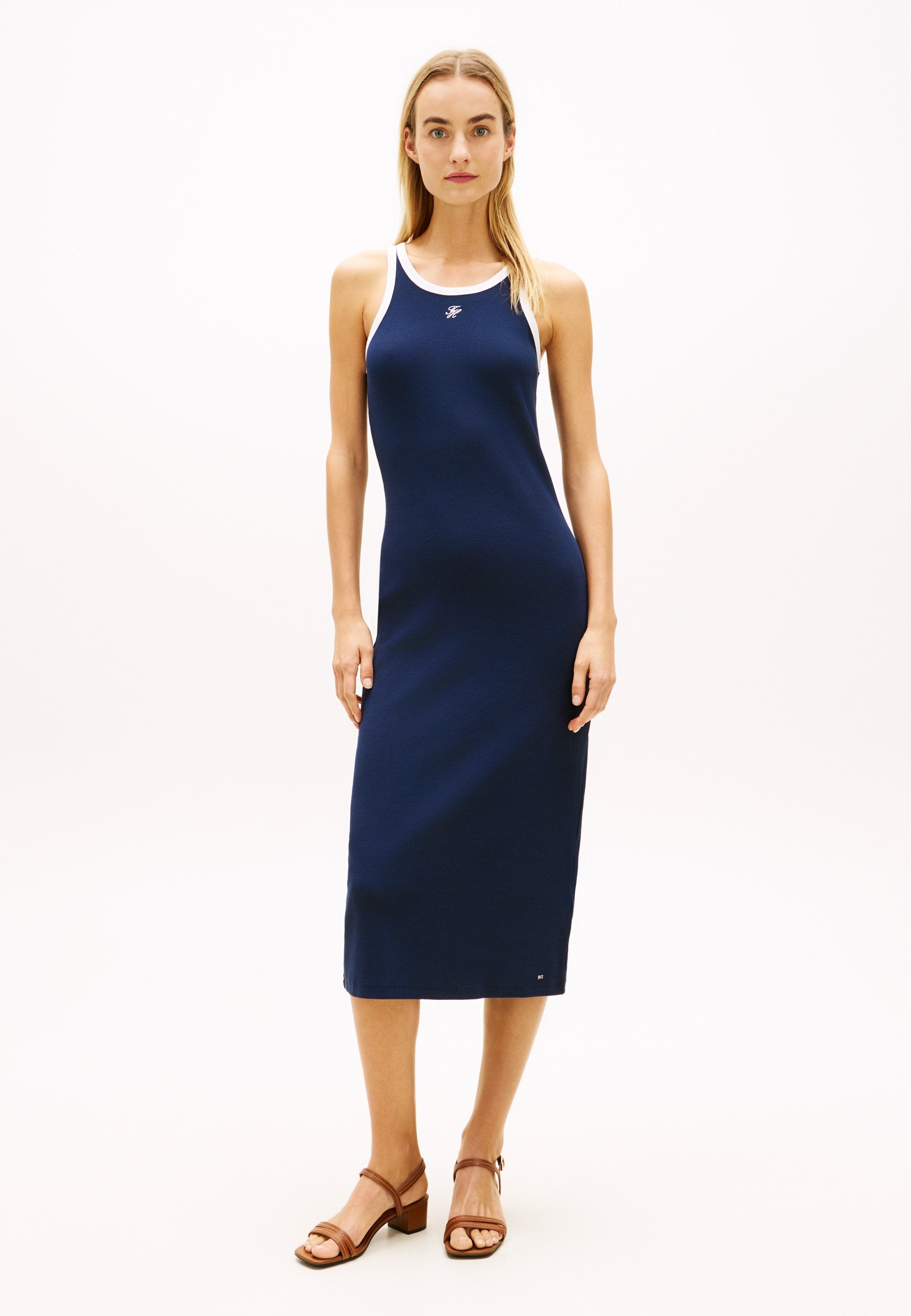 CONTRAST TRIM SLIM MIDI BODYCON DRESS Media 2