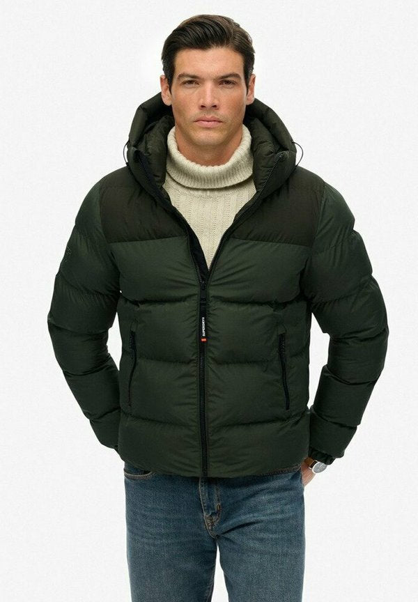Superdry & Co BLOCK HOODED PUFFER - Winter jacket - surplus goods olive green