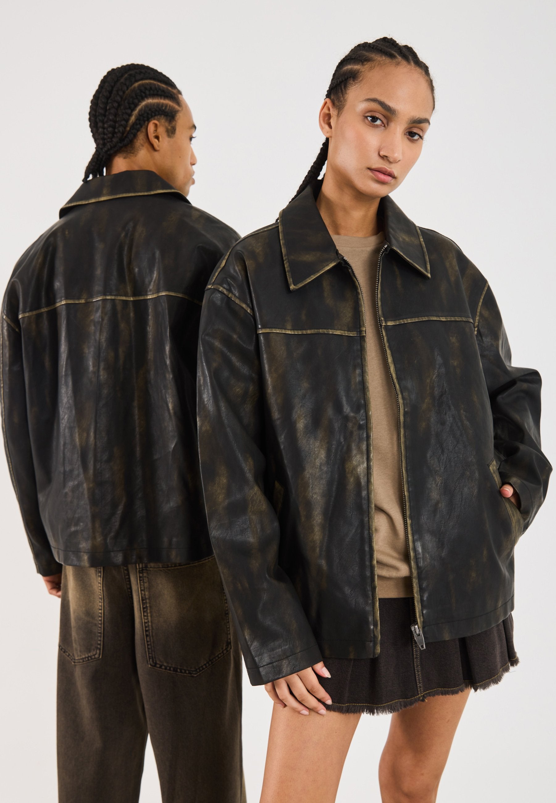 YOURTURN UNISEX OVERSIZED FIT PU JACKET