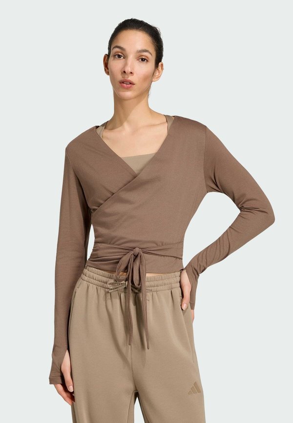 adidas Performance 3 STRIPES STUDIO SOFT BALLET WRAP TOP - Long sleeved top - earth strata   glow blue