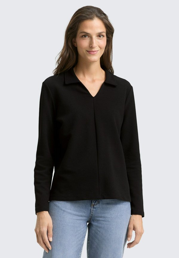 TOM TAILOR LANGARM MIT KRAGEN - Polo shirt - deep black