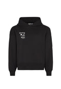 Schwarzer, verkürzter Hoodie aus Baumwollmischung, mit einem Logo "Women of the Wave" in Weiß auf der Vorderseite, Zugbandkapuze und gerippten Bündchen.