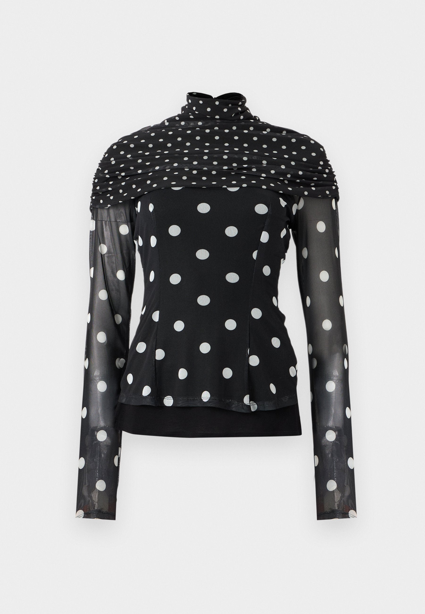 MOSCHINO MAGLIETTA STAMPA ALL OVER MIX POIS SU TULLE