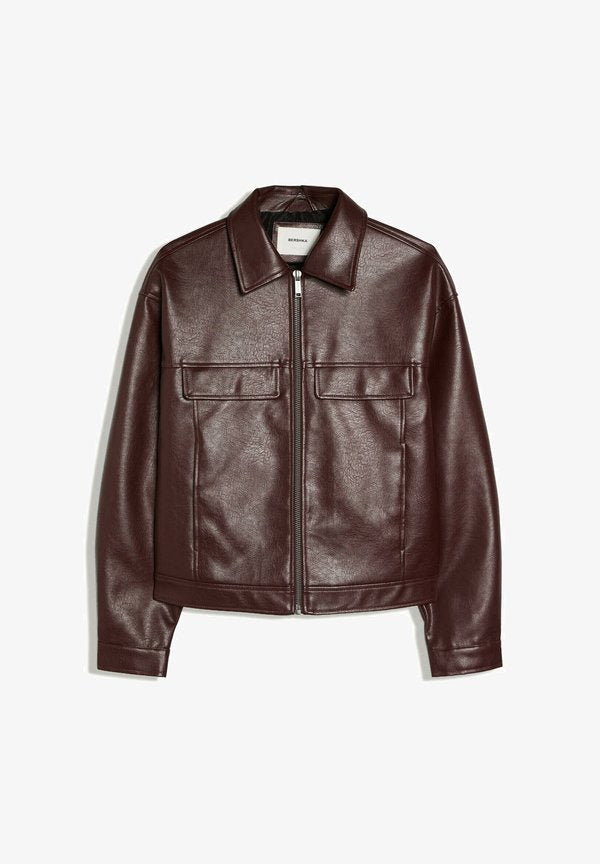 Bershka Faux leather jacket - bordeaux