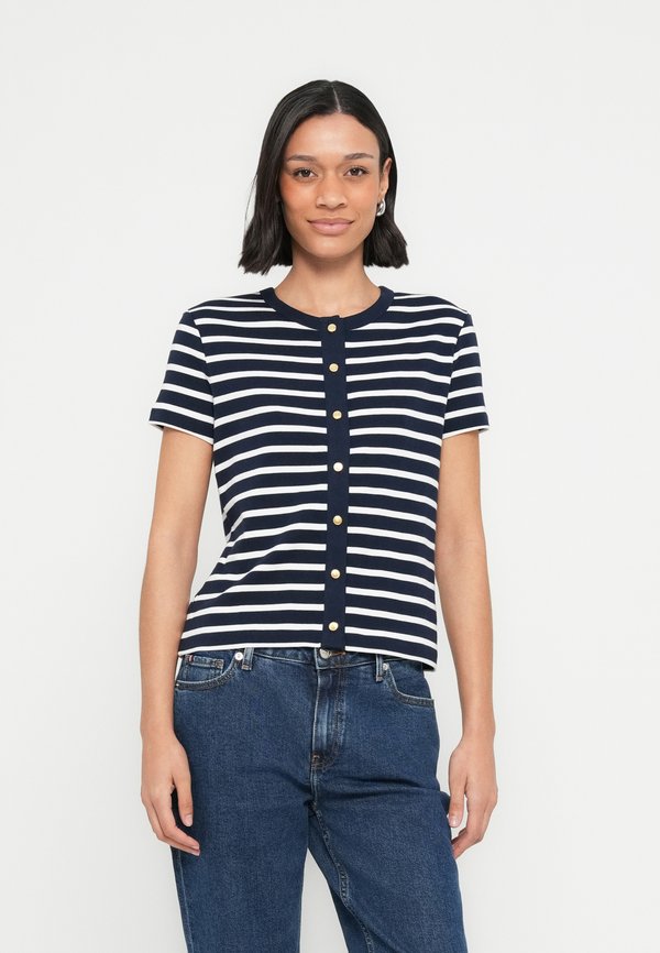 Tommy Hilfiger GOLD-TONE BUTTON SLIM T-SHIRT - Print T-shirt - dark night/ecru