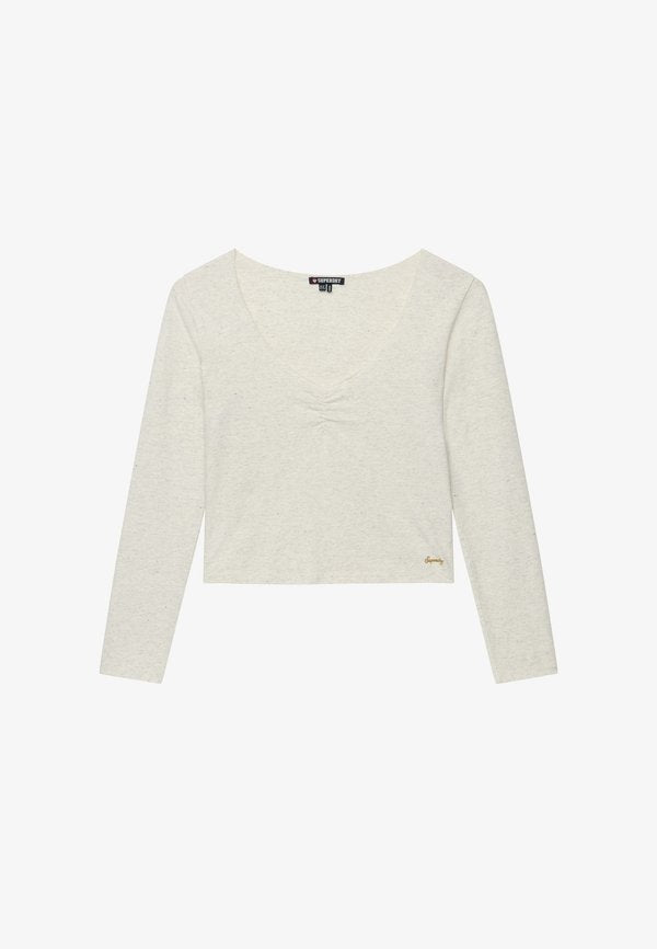 Superdry & Co SUPERDRY ATHLETIC ESSENTIAL GATHERED LONG SLEEVE TOP.. - Long sleeved top - vintage white marl