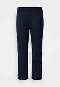 Marineblaue gerippte Strickhose mit elastischem Bund, geradem Bein und weicher Textur. Glattes, leichtes Material ohne sichtbare Hardware.