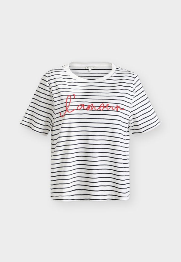TOM TAILOR T-SHIRT WITH APPLICATION - Print T-shirt - navy offwhite stripe