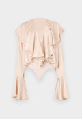 Norma Kamali LONG SLEEVE DEEP V RUFFLE BODYSUIT