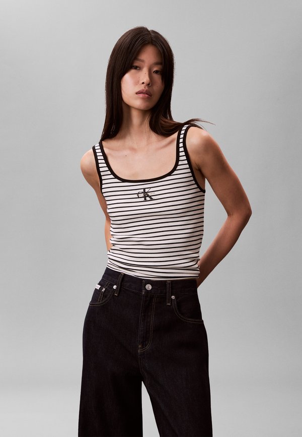 Calvin Klein Jeans STRIPED MONOLOGO SCOOP  - Top - black